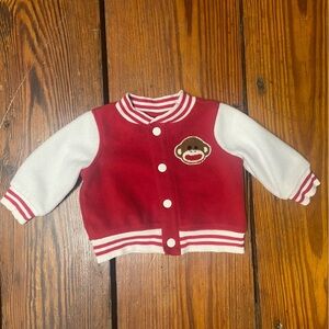 Baby Starters Sock Monkey Fleece Varsity Jacket Size 6 months Red White Sporty